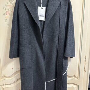 The Curated XS Wool Blend Charcoal Belted Pea Coat